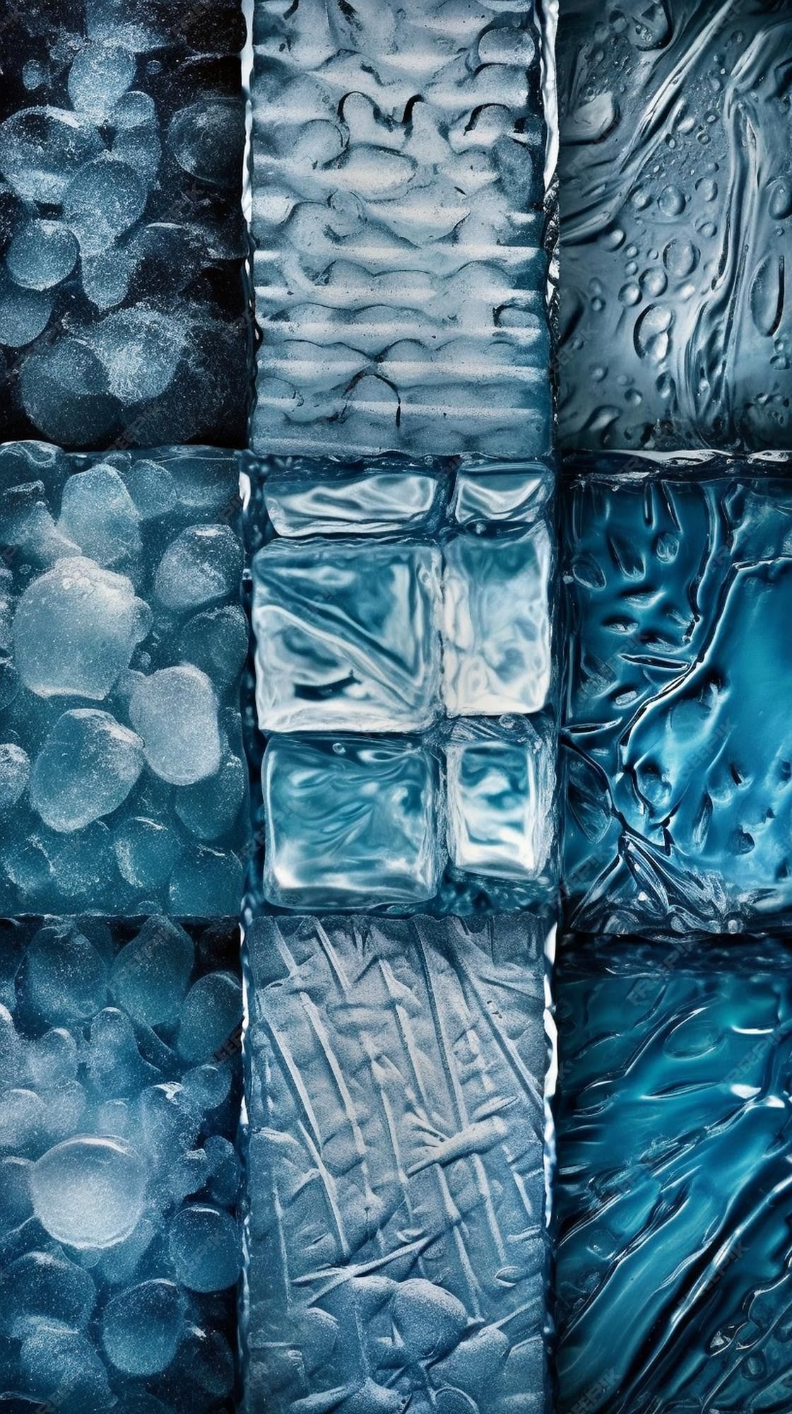 Eistexturen, Collage, Raster, Blau-Türkis, Gefroren, Full HD, Handy-Hintergrund im Hochformat