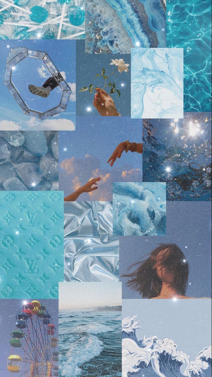 Collage, Meer, Riesenrad, Türkis, Moodboard, Hochformat, Hintergrundbild fürs Handy
