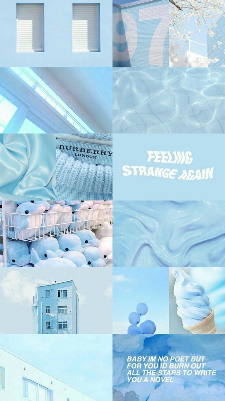 Collage, Ästhetik, Gebäude, Feeling Strange Again, Babyblau, Hintergrundbild fürs Handy