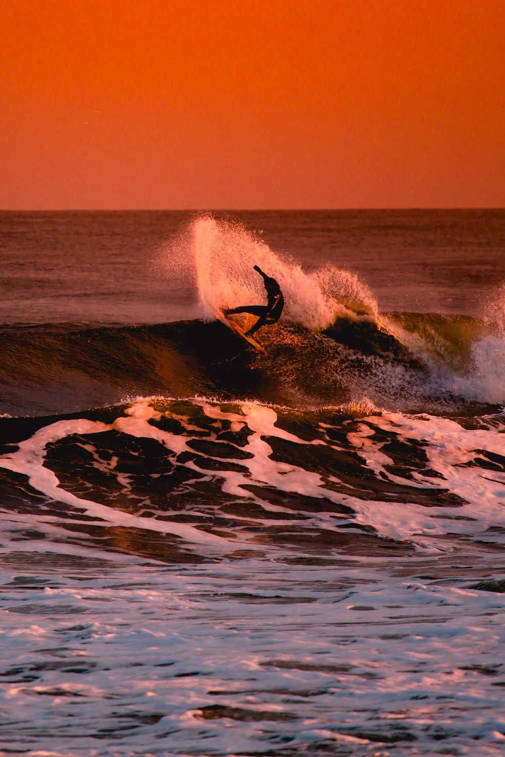 Surfer, Welle, Sonnenuntergang, Orange, Silhouette, HD, Sperrbildschirm fürs iPhone