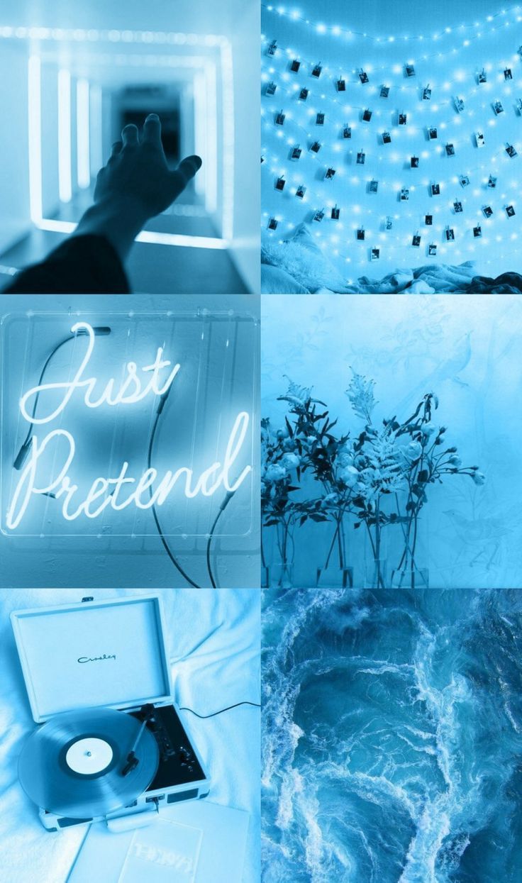 Collage, Just Pretend, Neonschrift, Plattenspieler, Ästhetik, HD, Handy-Hintergrund