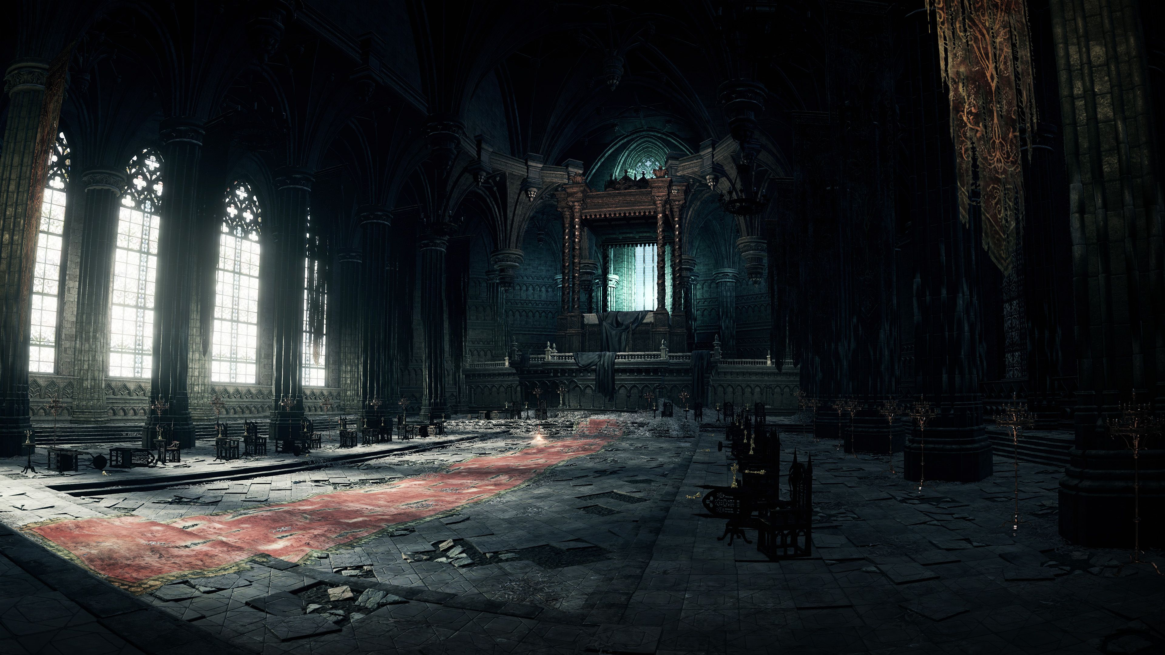 Kathedrale, Gotischer Saal, Düster, Spielszene, 4K, Hintergrundbild für den PC