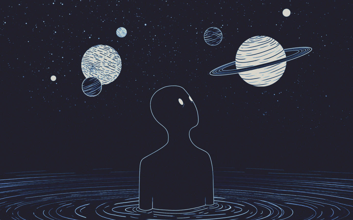 Planeten, Saturn, Figur, Linienkunst, Weltraum, Wasser, HD, Hintergrund für den Desktop