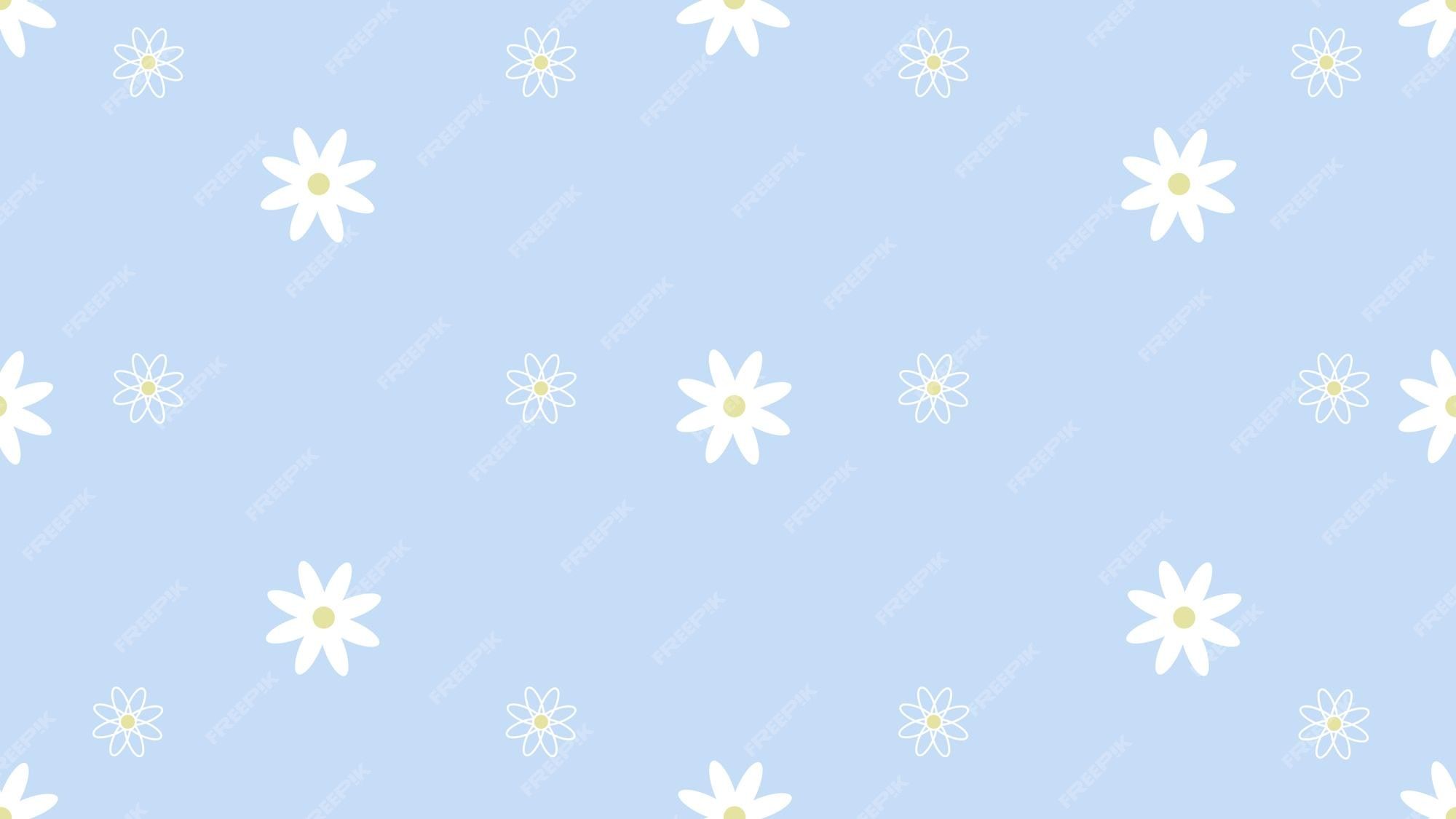 Gänseblümchen, Muster, Pastellblau, Blumen, Niedlich, Full HD, Desktop-Hintergrund für Windows