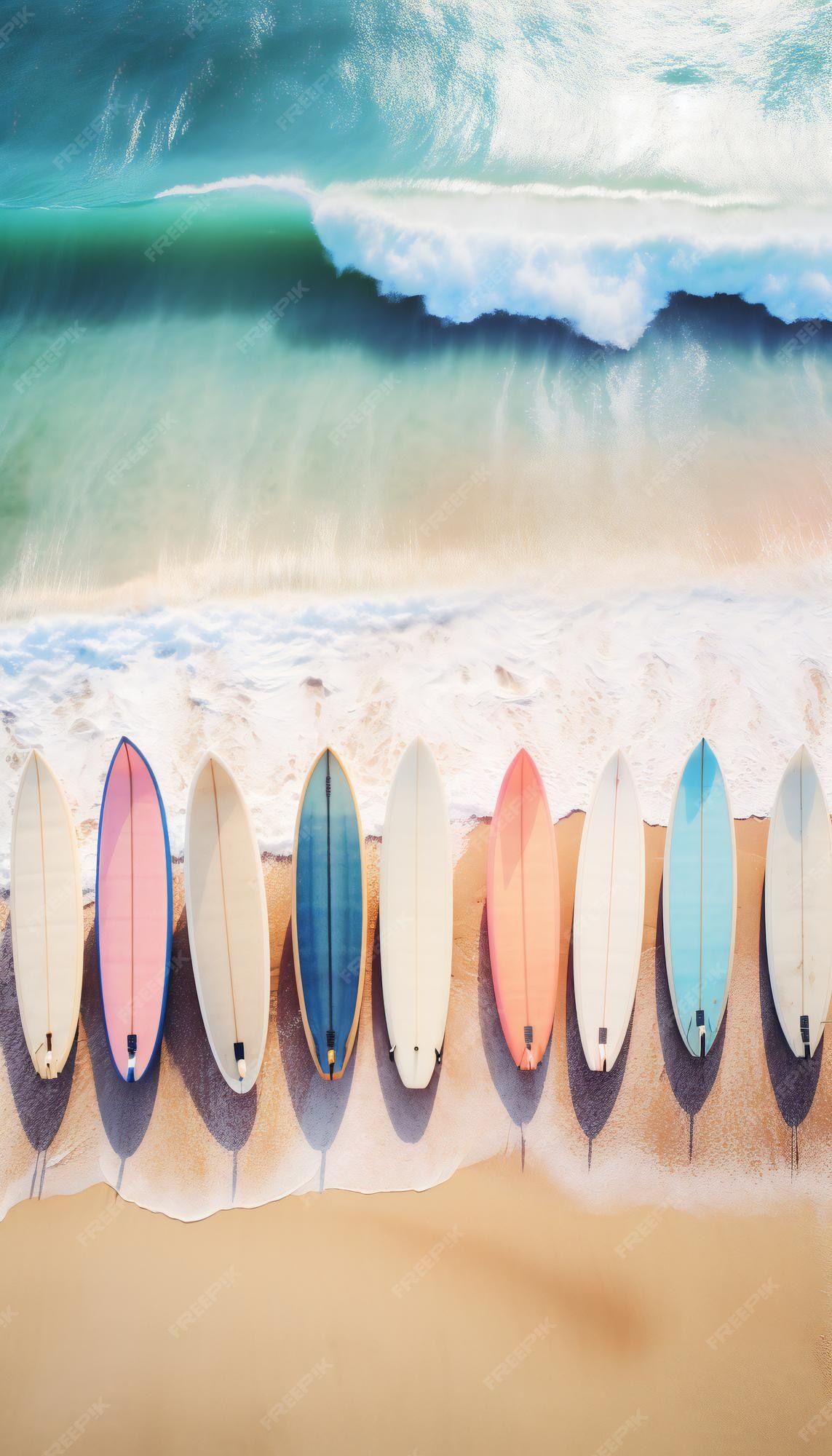Surfbretter, Wellen, Strand, Pastellfarben, Digitale Kunst, Hintergrundbild fürs Handy