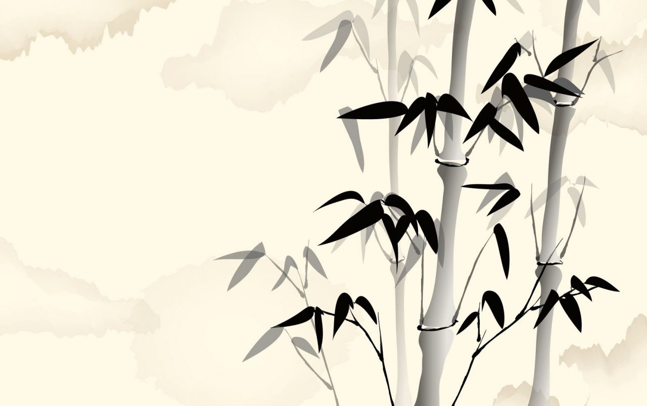 Bambus, Tuschemalerei, Asiatischer Stil, Cremeweiß, Minimalistisch, HD, Windows-Hintergrundbild