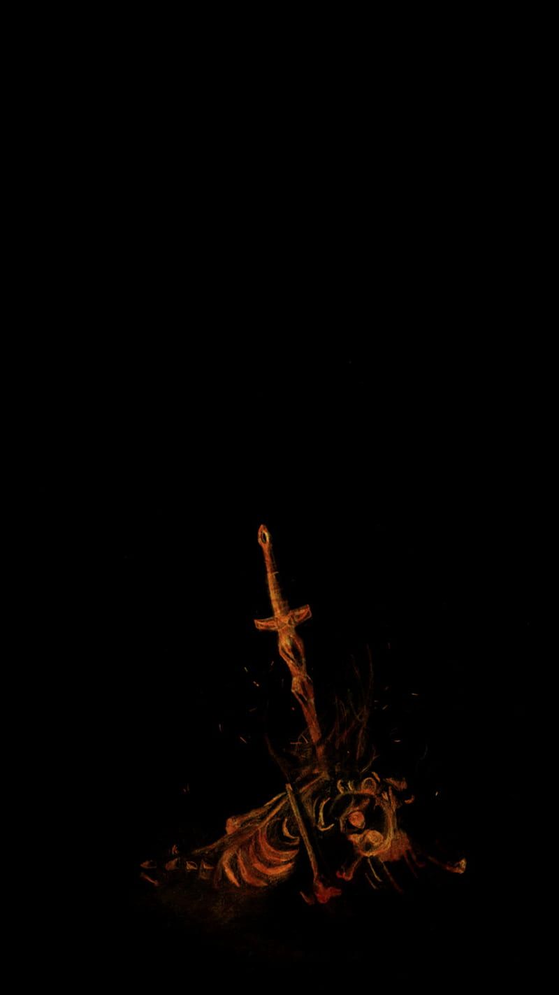 Dark Souls, Leuchtfeuer, Schwert, Schwarzer Hintergrund, Minimalistisch, Sperrbildschirm fürs iPhone
