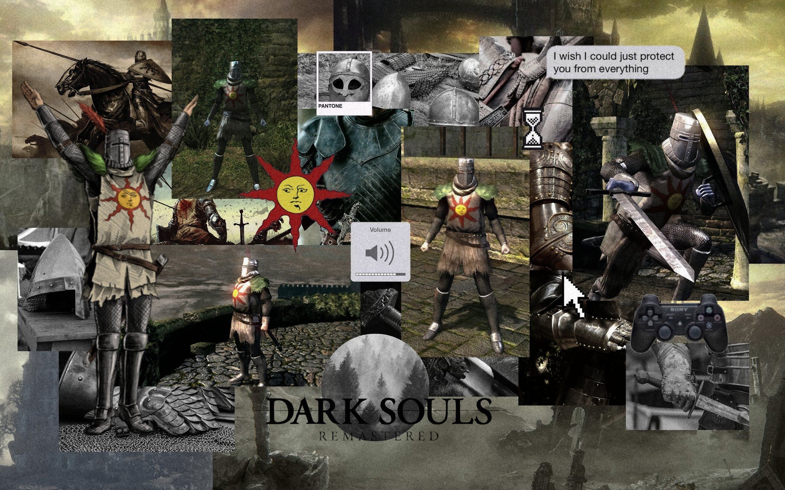 Dark Souls, Solaire von Astora, Sonnenritter, Collage, Meme, 2K, PC-Hintergrundbild