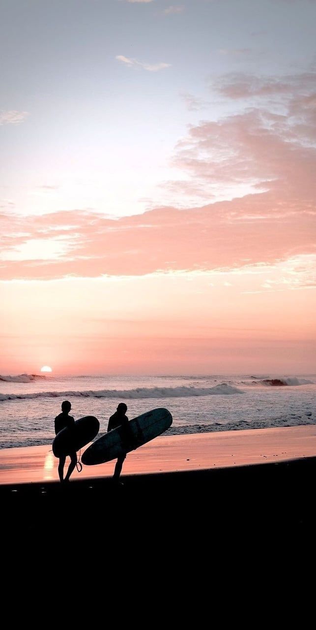 Surfer, Silhouette, Sonnenuntergang, Strand, Rosa Himmel, Android-Hintergrundbild