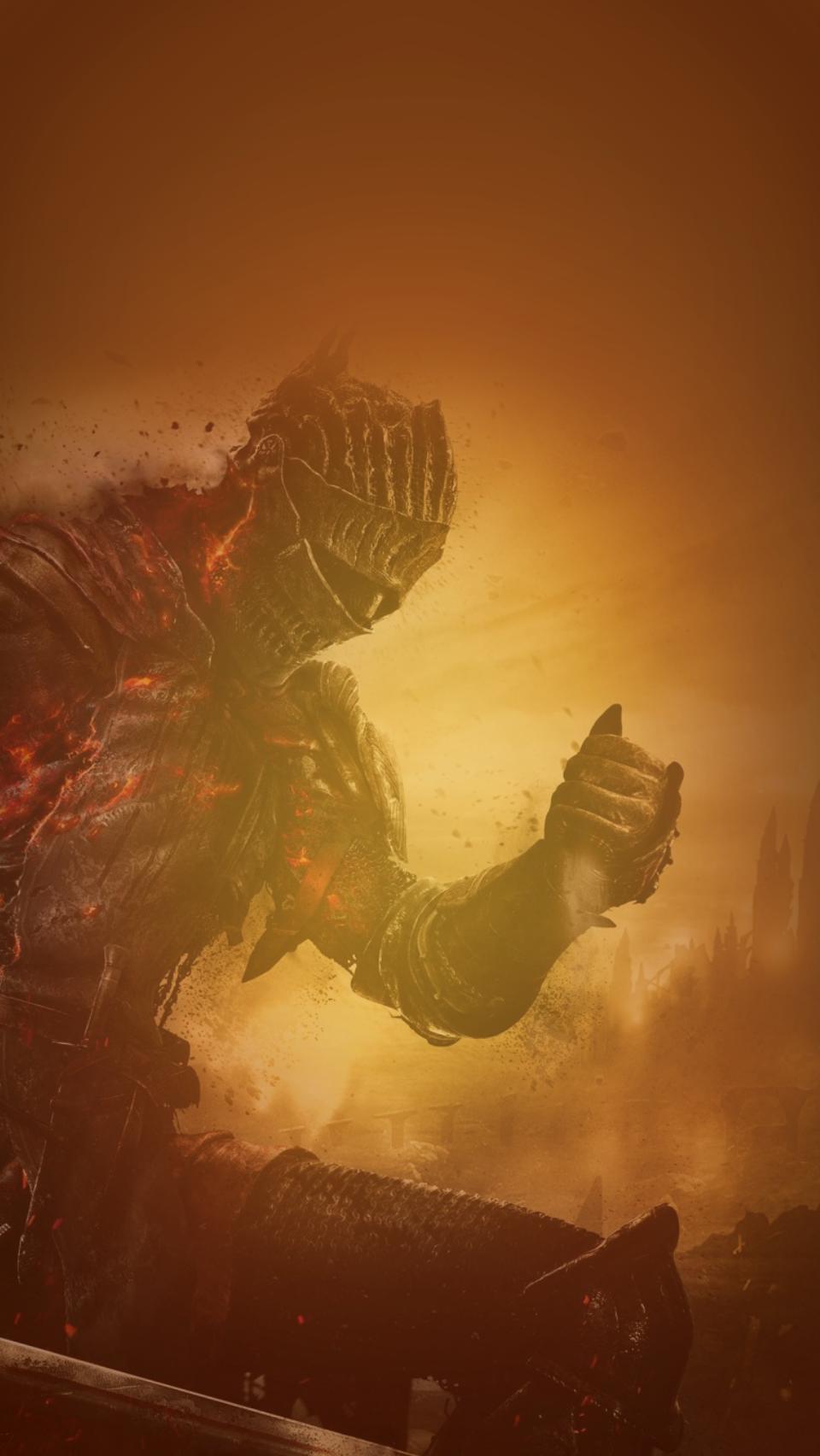 Dark Souls III, Seele der Asche, Orange Glut, Silhouette, Boss, HD, Handy-Hintergrundbild