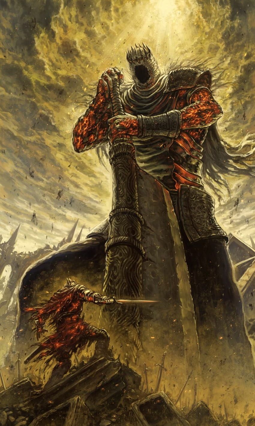 Dark Souls III, Seele der Asche, Glühende Rüstung, Gemälde, Gold, Hintergrundbild fürs Handy