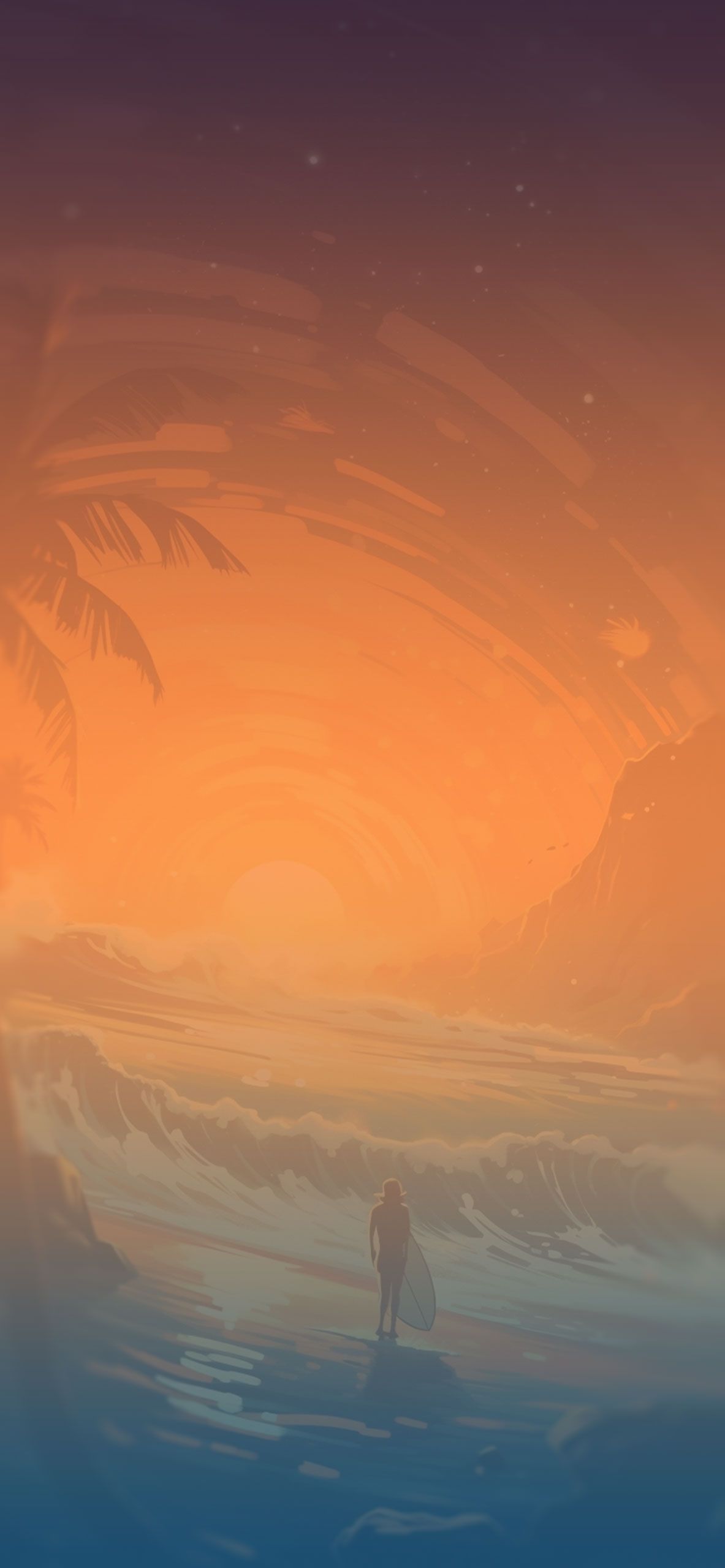 Surfer, Sonnenuntergang, Orange, Illustration, Verlauf, Full HD, Sperrbildschirm fürs iPhone