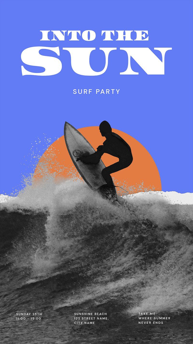 Into the Sun, Poster, Surfer, Sonne, Blau, HD, Handy-Hintergrund im Hochformat