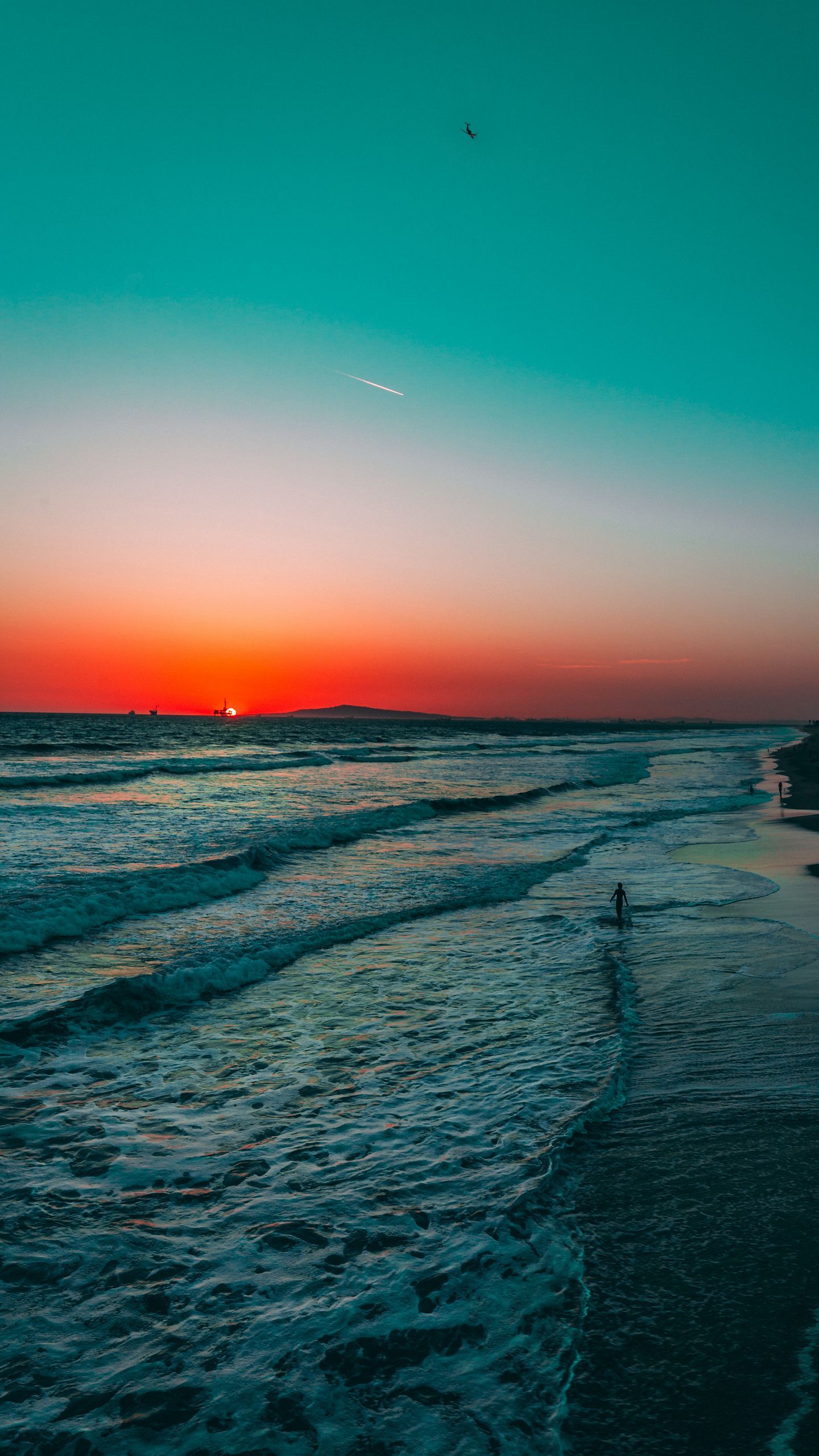 Sonnenuntergang, Meer, Türkis, Rot, Horizont, QHD+, Sperrbildschirm fürs iPhone