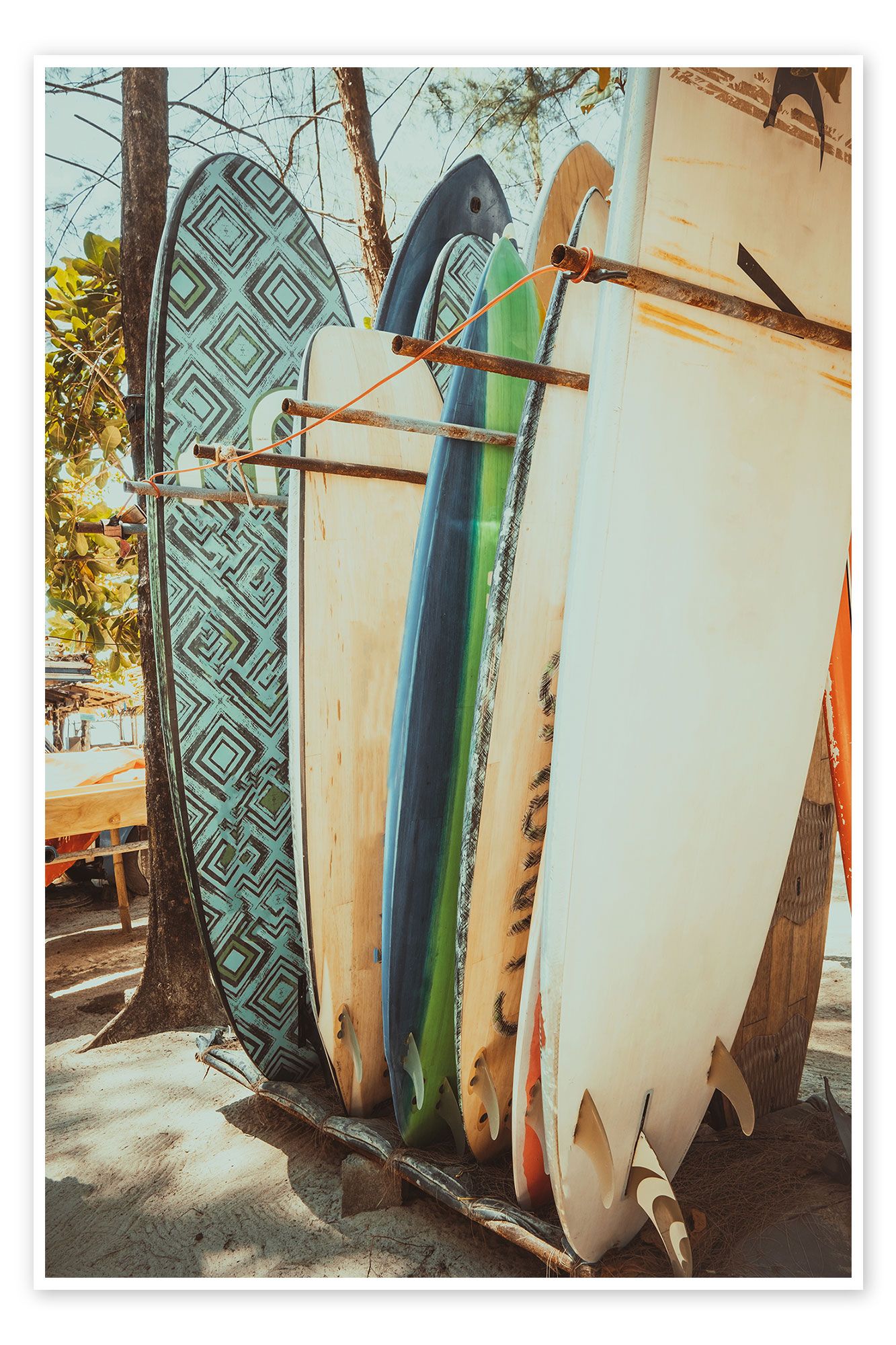 Surfbretter, Holzwand, Palmen, Vintage, Full HD, Hintergrundbild fürs Handy