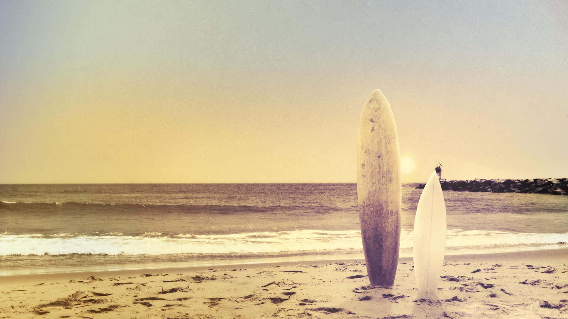 Surfbretter, Strand, Vintage, Goldenes Licht, Sand, 1920x1080, Full-HD-Hintergrundbild für PC