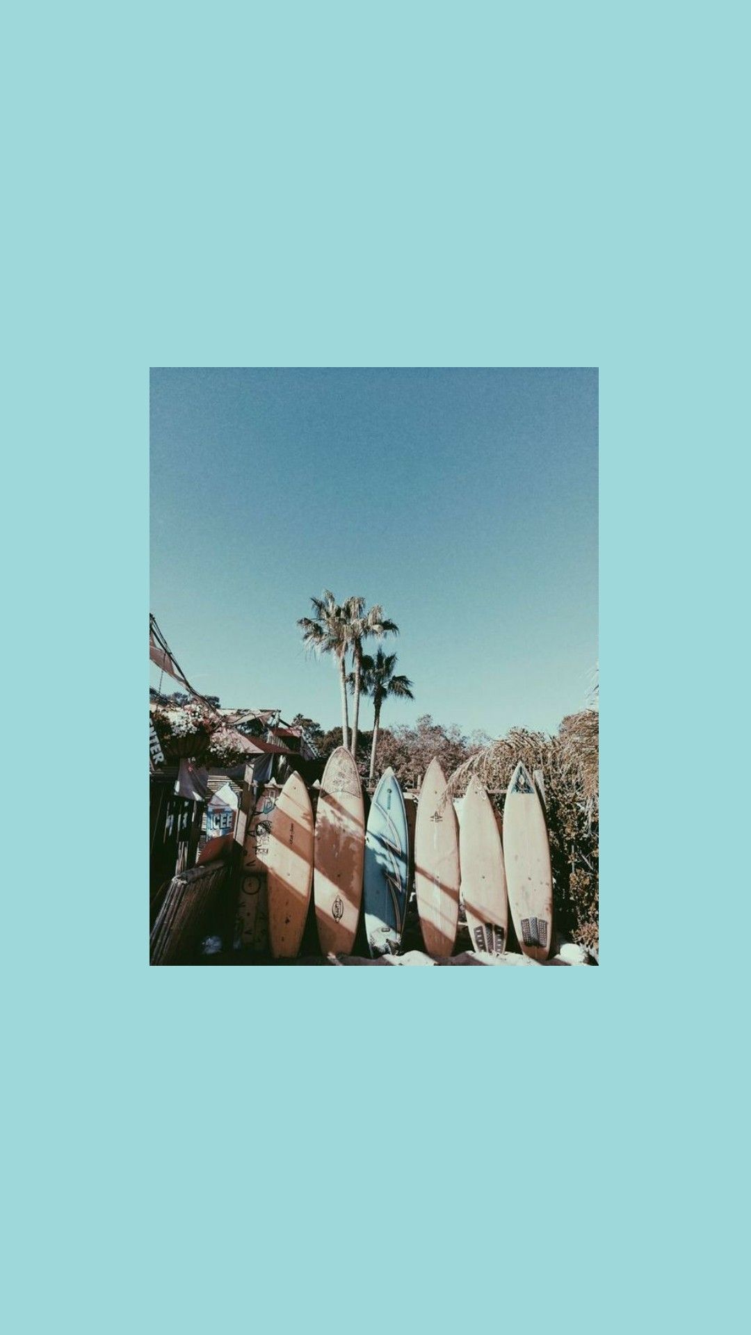 Surfbretter, Palmen, Mintgrüner Hintergrund, Minimalistisch, Bilderrahmen, Sperrbildschirm fürs iPhone