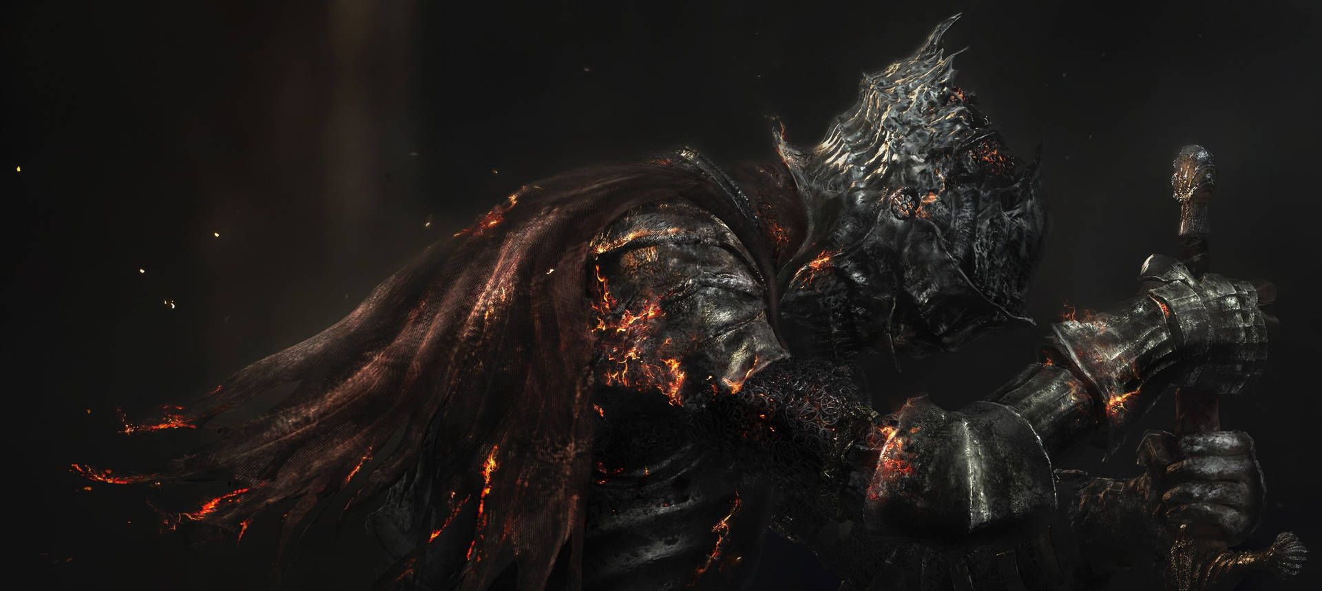 Dark Souls III, Ritter, Glut, Schwarze Rüstung, Dunkel, Full HD, Desktop-Hintergrund für Windows