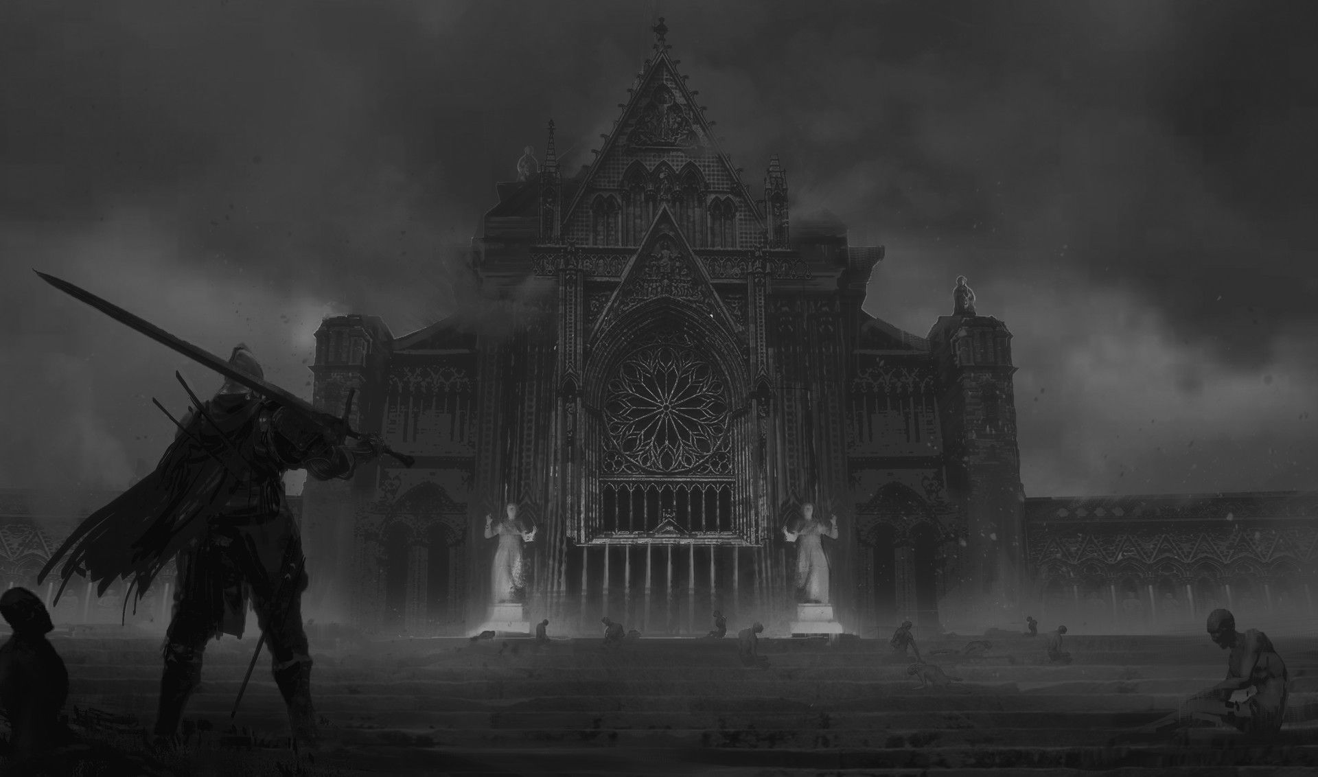 Dark Souls, Kathedrale, Ritter, Großschwert, Grau, Full HD, Desktop-Hintergrund für Windows