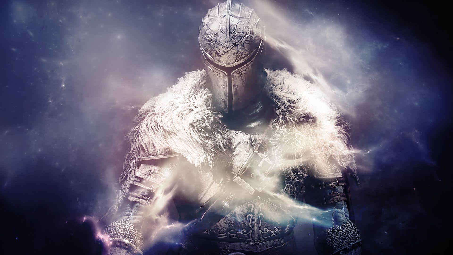 Dark Souls, Ritter, Pelzumhang, Weltraum-Nebel, Lila, Full HD 1080p, Desktop-Hintergrundbild
