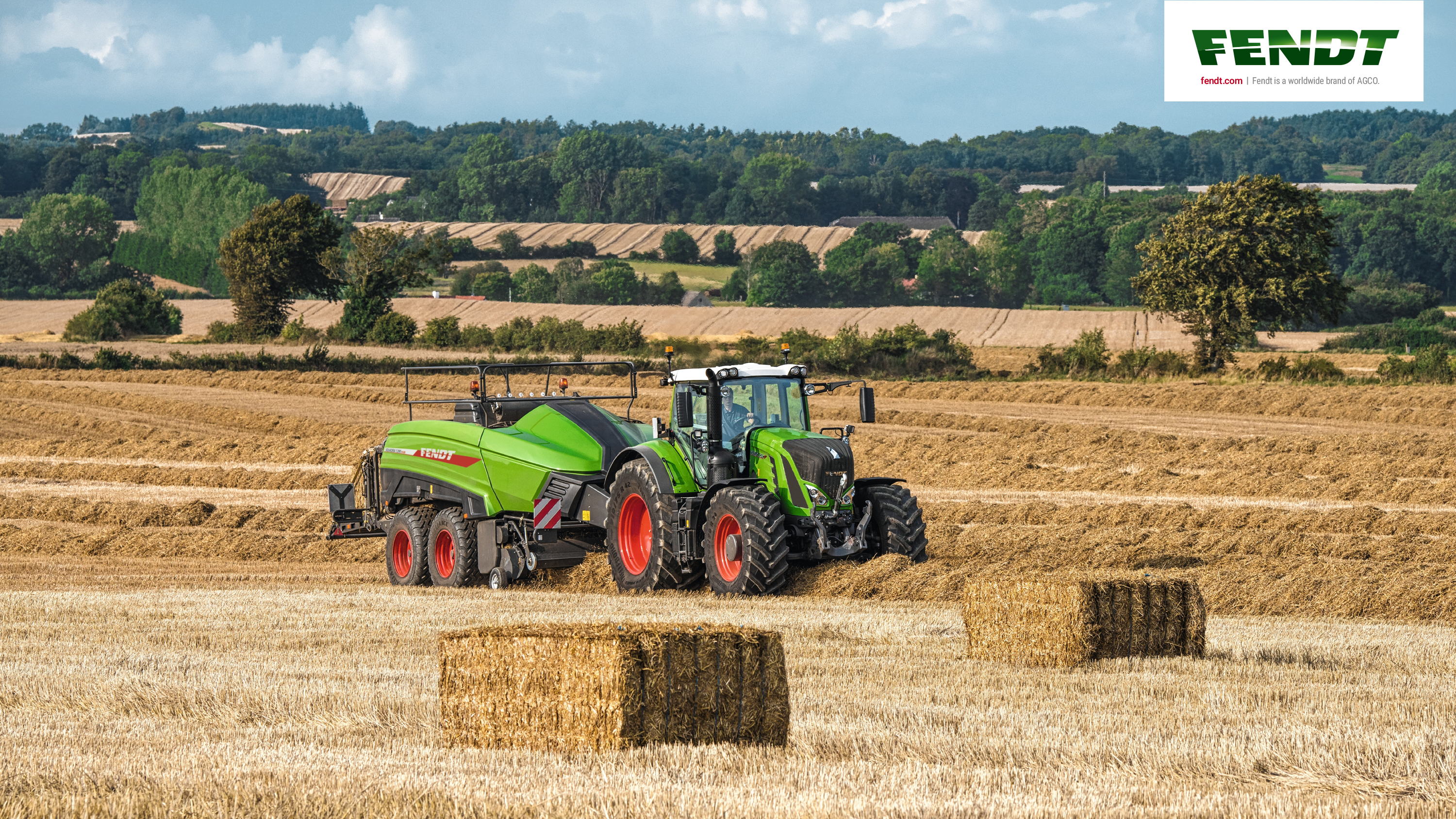 Fendt, Traktor, Quaderballenpresse, Strohballen, Stoppelfeld, 2K, Laptop-Hintergrundbild