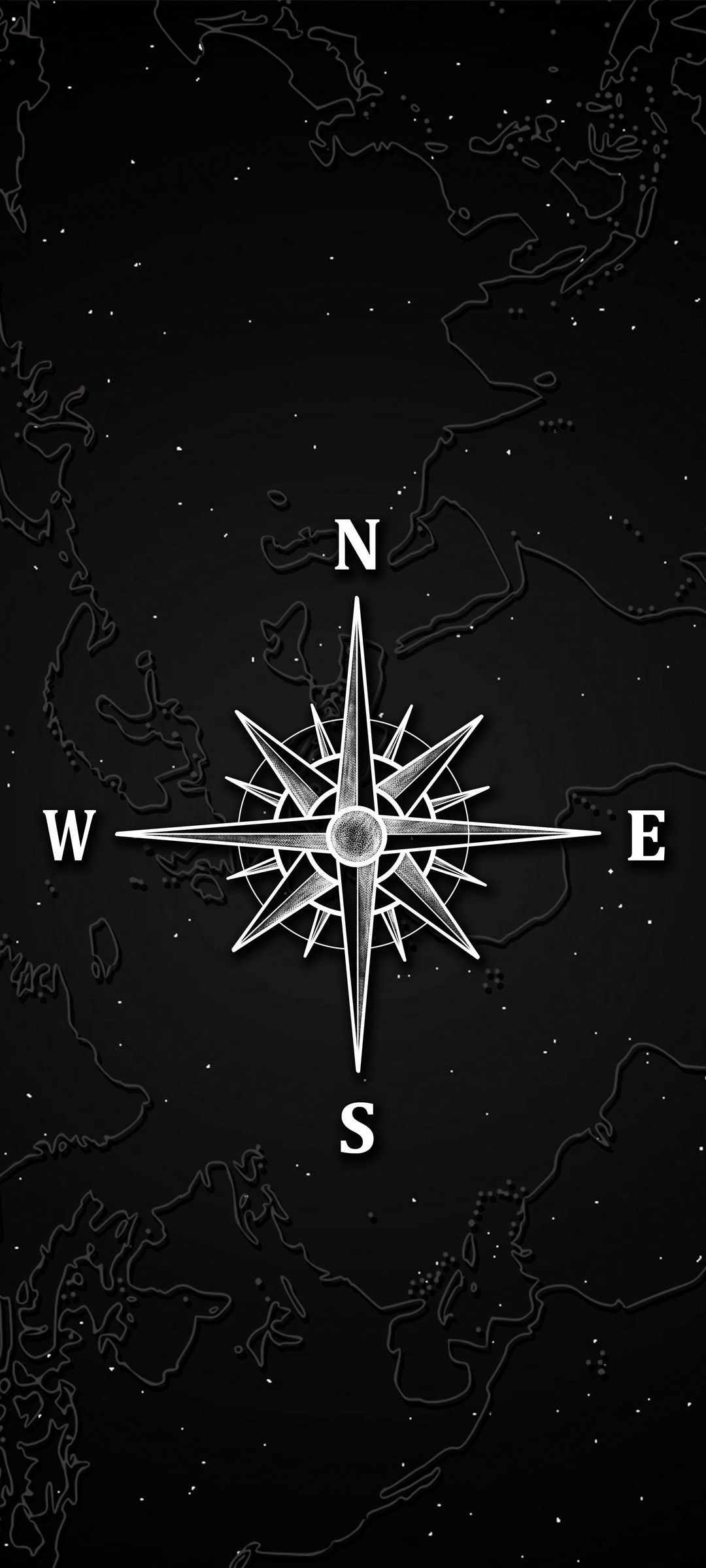 Kompassrose, Himmelsrichtungen, Schwarzer Hintergrund, Landkarte, Minimalistisch, Sperrbildschirm