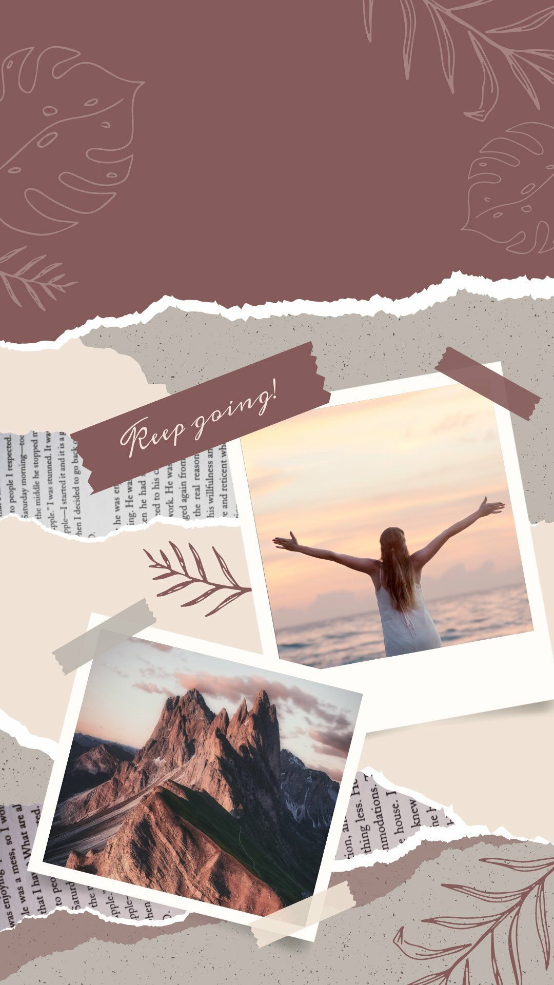 Collage, Reisen, Polaroids, Altrosa, Spruch, Berge, Full HD, Sperrbildschirm fürs iPhone