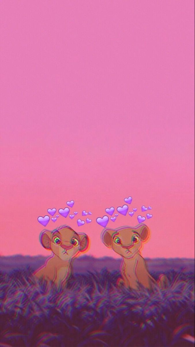 Löwenbabys, Blumenkranz, Rosa Himmel, Lavendelfeld, Illustration, Hintergrundbild fürs Handy