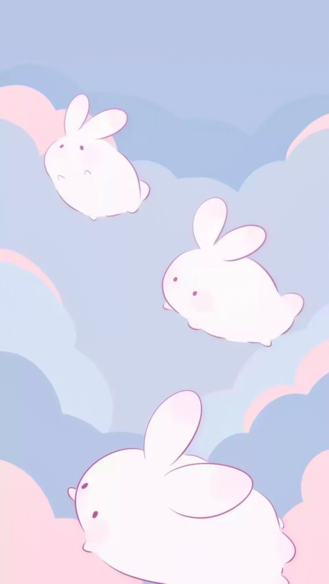 Häschen, Wolken, Illustration, Pastellblau, Rosa, Niedlich, Sperrbildschirm fürs iPhone