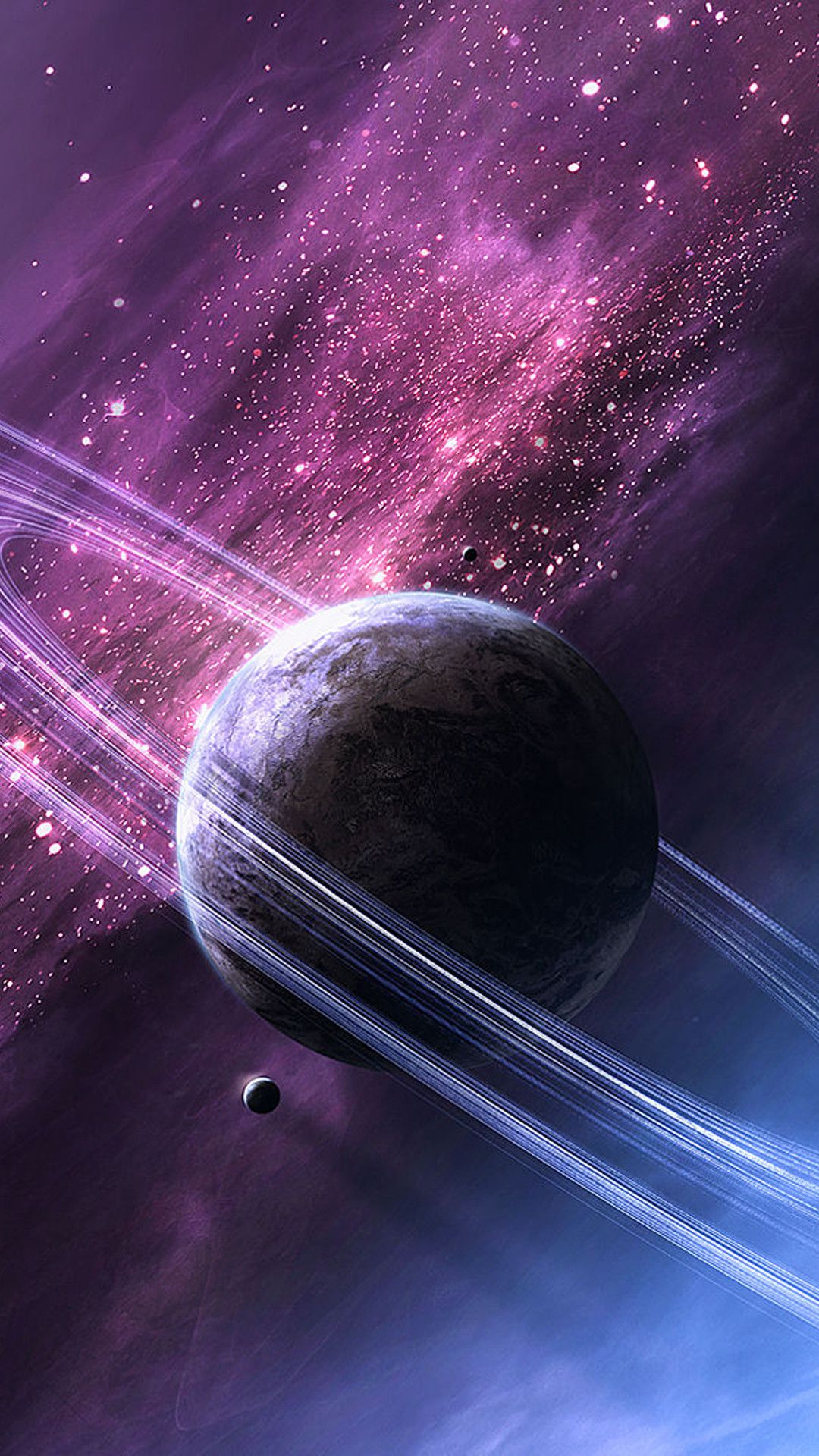 Ringplanet, Planet, Nebel, Lila, Science-Fiction, Full HD, Handy-Hintergrund im Hochformat