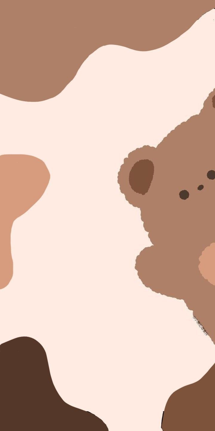 Teddybär, Kuhmuster, Braun, Illustration, Minimalistisch, HD, Handy-Hintergrundbild