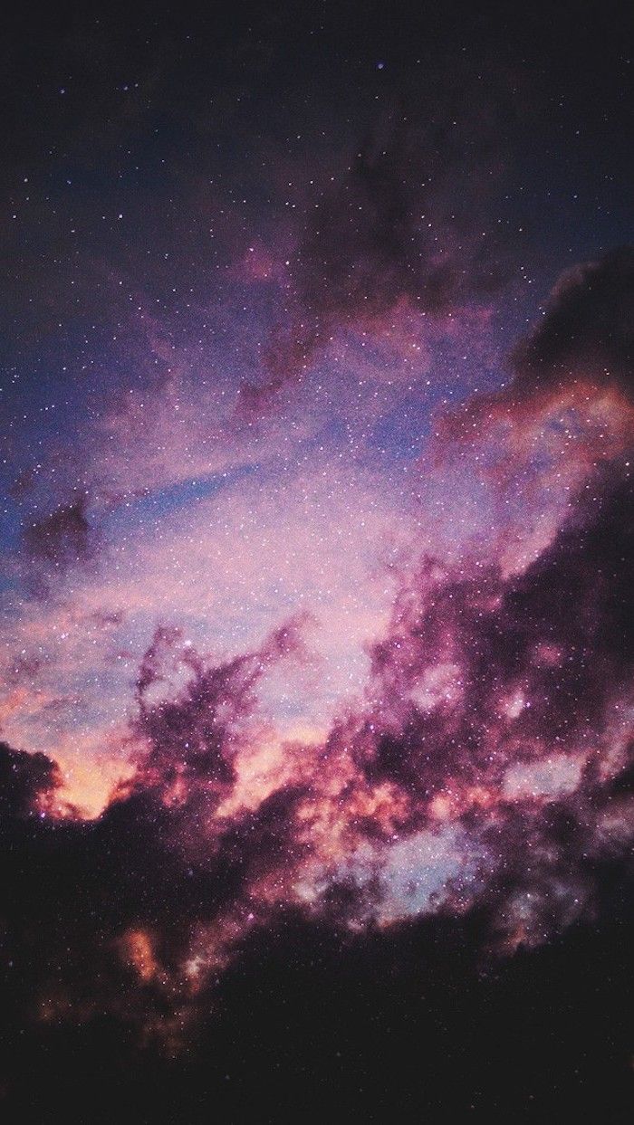 Nebel, Sternenhimmel, Wolken, Rötlich, Dunkel, Hochformat, Hintergrundbild fürs Smartphone
