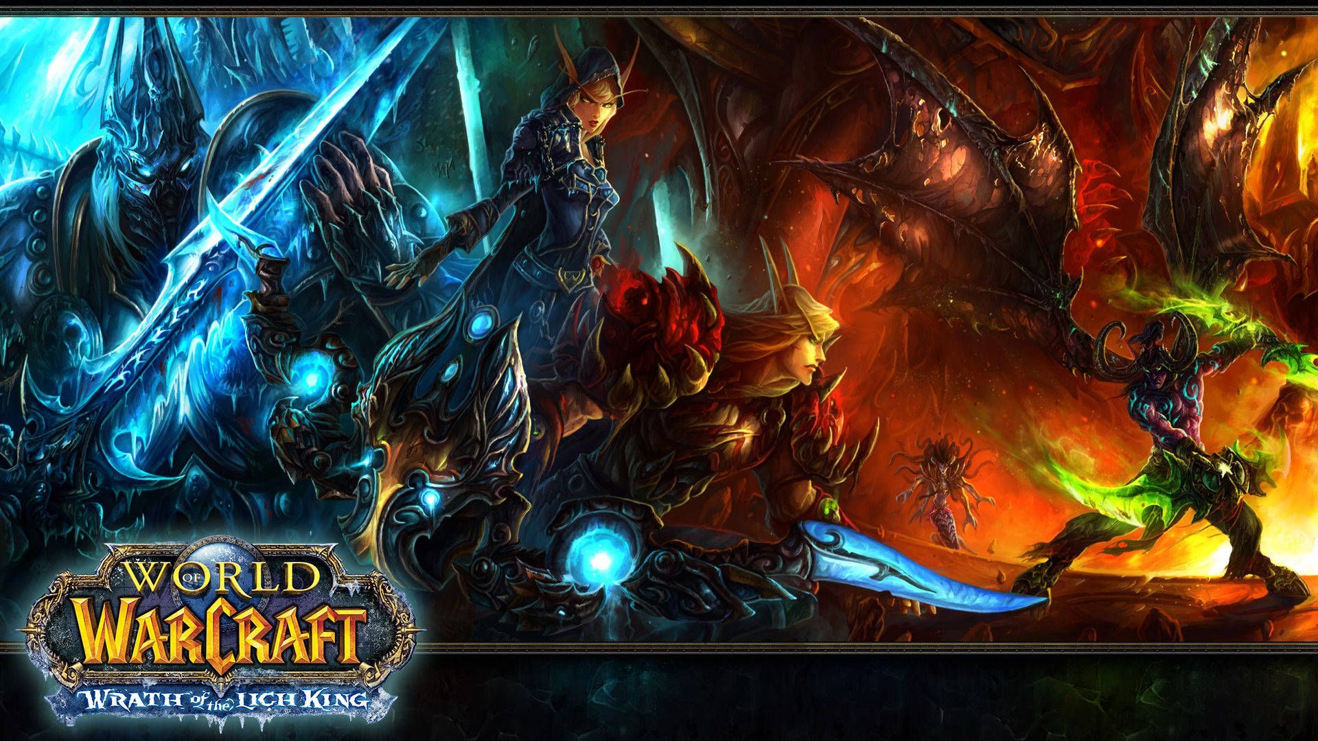 Wrath of the Lich King, World of Warcraft, Lichkönig, Collage, Feuer und Eis, Full-HD-Hintergrundbild