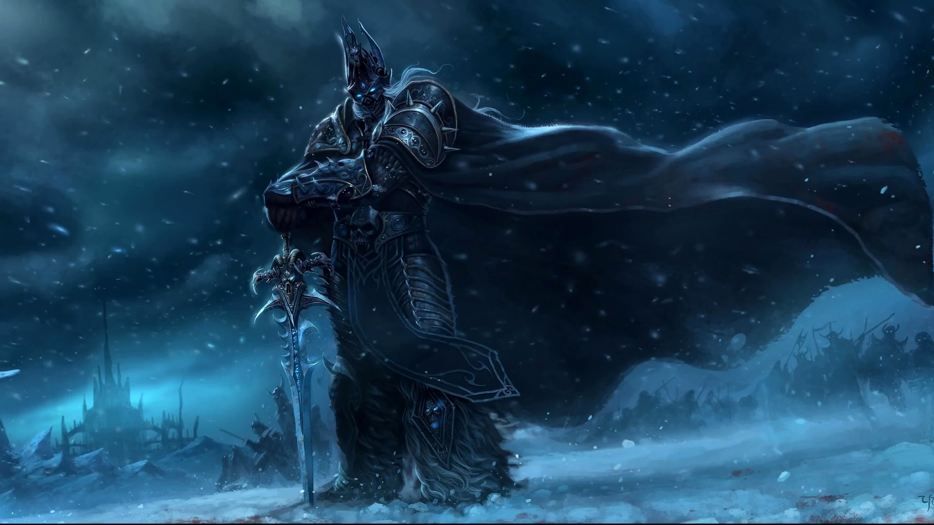 Lichkönig, Wrath of the Lich King, Schneesturm, Rüstung, Blau, 4K, Laptop-Hintergrundbild