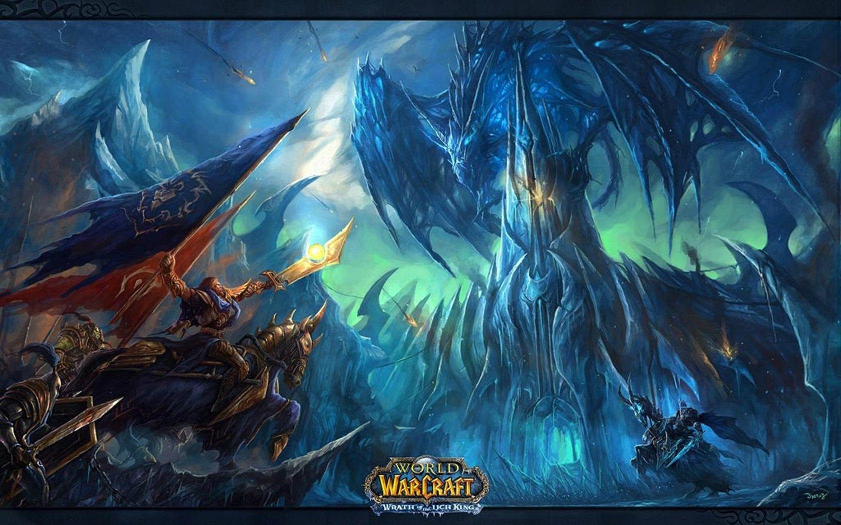 Wrath of the Lich King, Frostwyrm, Schlacht, Eis, Blaue Töne, HD, MacBook-Hintergrundbild