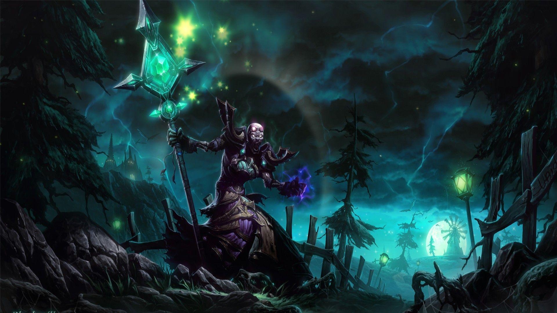 Zauberin, Stab, Wald, Grünes Licht, Fantasy, Full HD, Desktop-Hintergrund für Windows