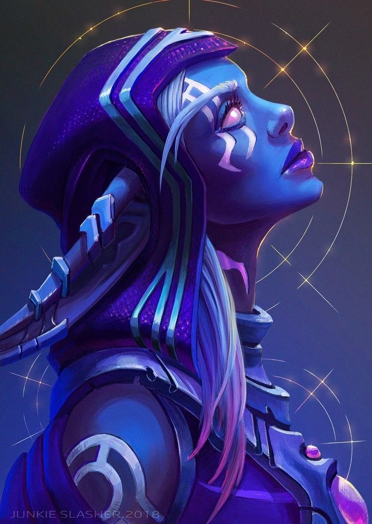 Nachtelfe, Porträt, Digitale Kunst, Lila und Blau, Fantasy, Hintergrundbild fürs iPad