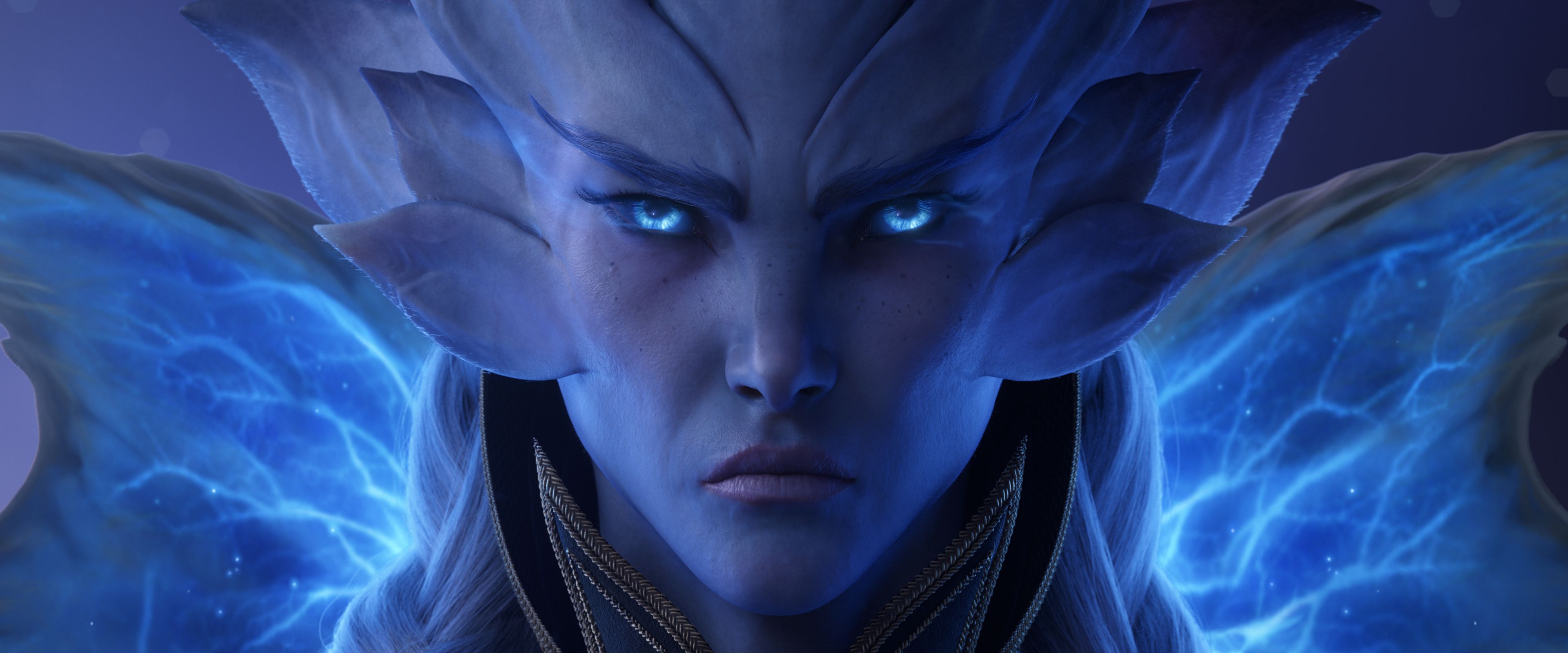 Elf, Leuchtende Augen, Nahaufnahme, Blau, Fantasy, 4K, Hintergrundbild für den PC