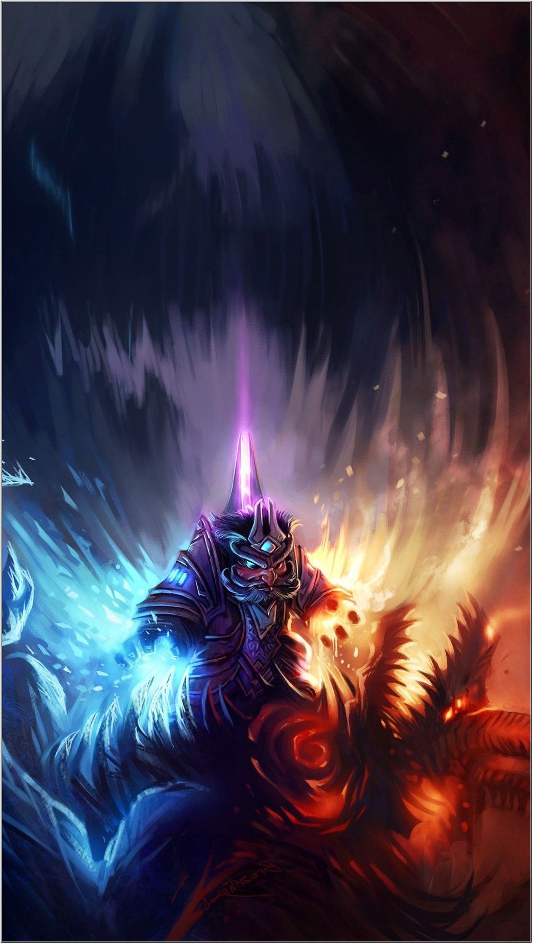 Kampf, Feuer und Eis, Fantasy, Vertikal, Leuchtend, Hochformat, Hintergrundbild fürs Smartphone