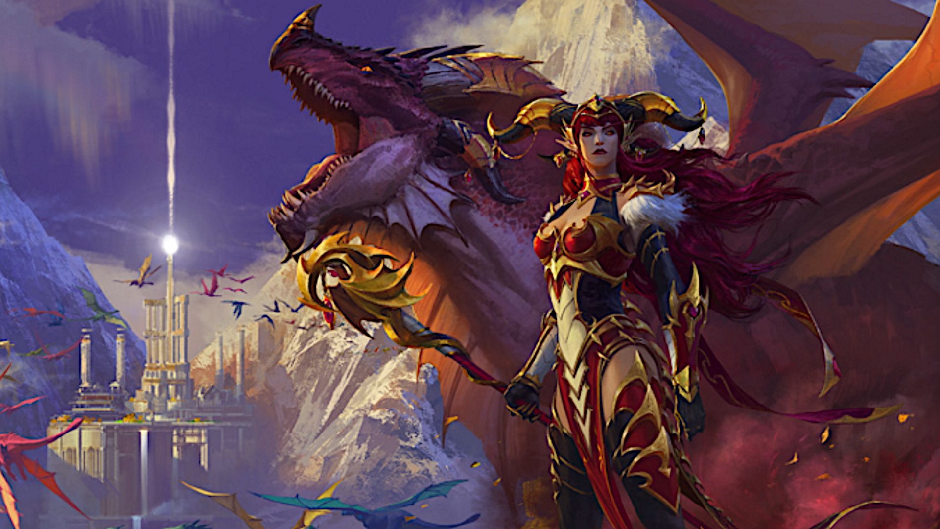 Alexstrasza, Dragonflight, World of Warcraft, Roter Drache, Fantasy, 1920x1080, Desktop-Hintergrund