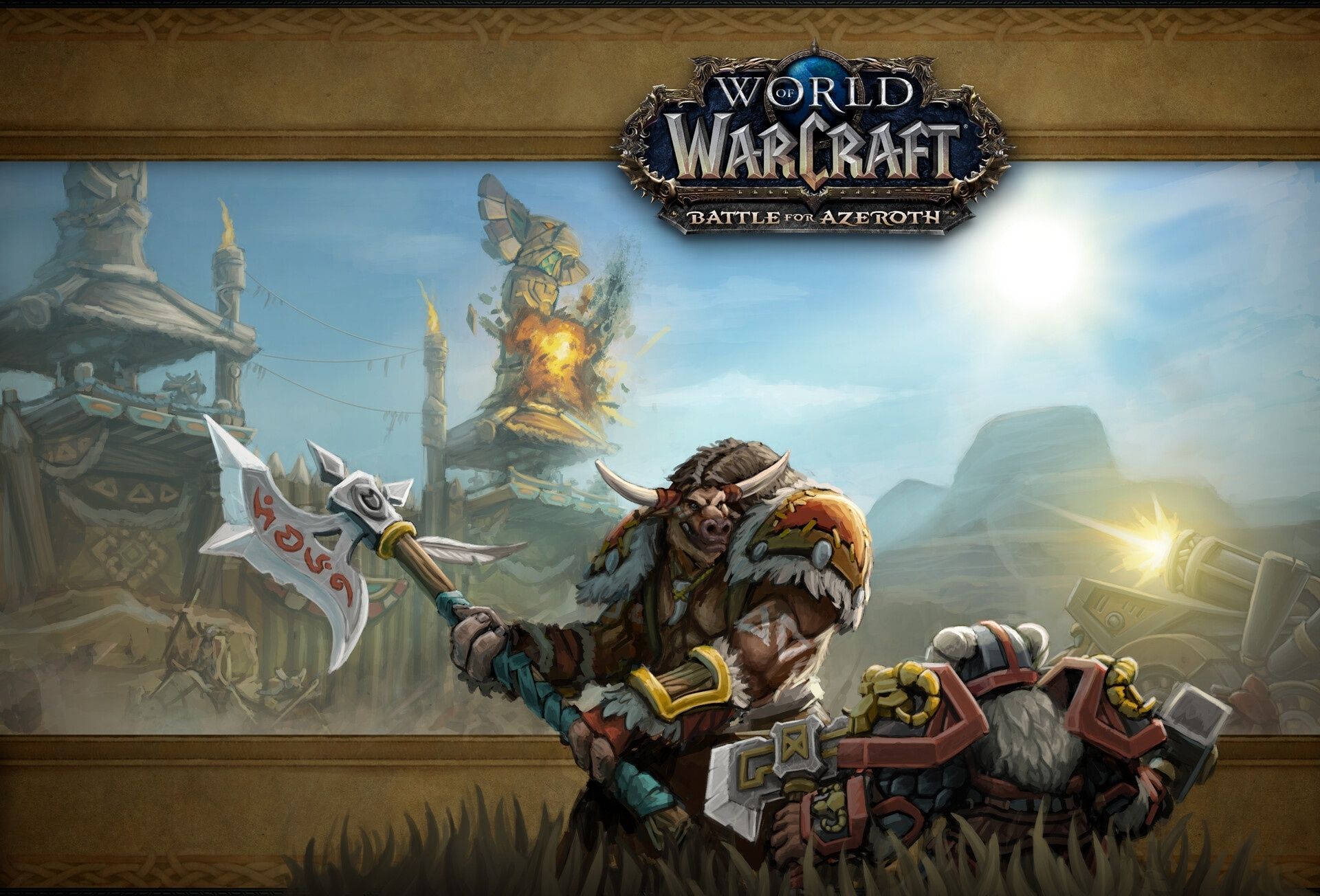 Battle for Azeroth, World of Warcraft, Krieger, Axt, Logo, Full HD, Desktop-Hintergrund