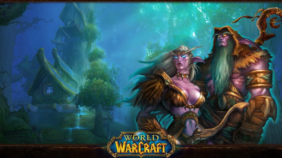 Tyrande Wisperwind, Malfurion Sturmgrimm, World of Warcraft, Nachtelfen, Logo, Hintergrundbild