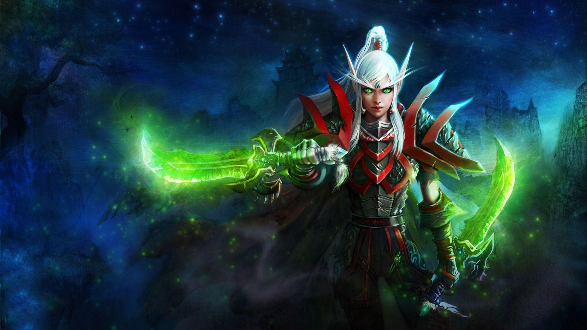 Dämonenjägerin, Blutelfe, World of Warcraft, Gleven, Grünes Feuer, Full-HD-Hintergrundbild für PC