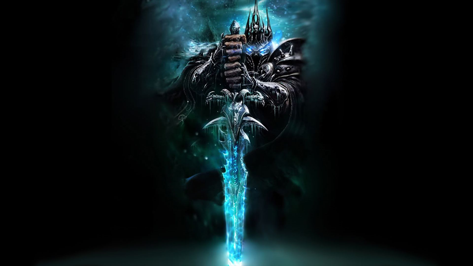 Lichkönig, Frostgram, World of Warcraft, Schwarzer Hintergrund, Blau, Full HD Wallpaper