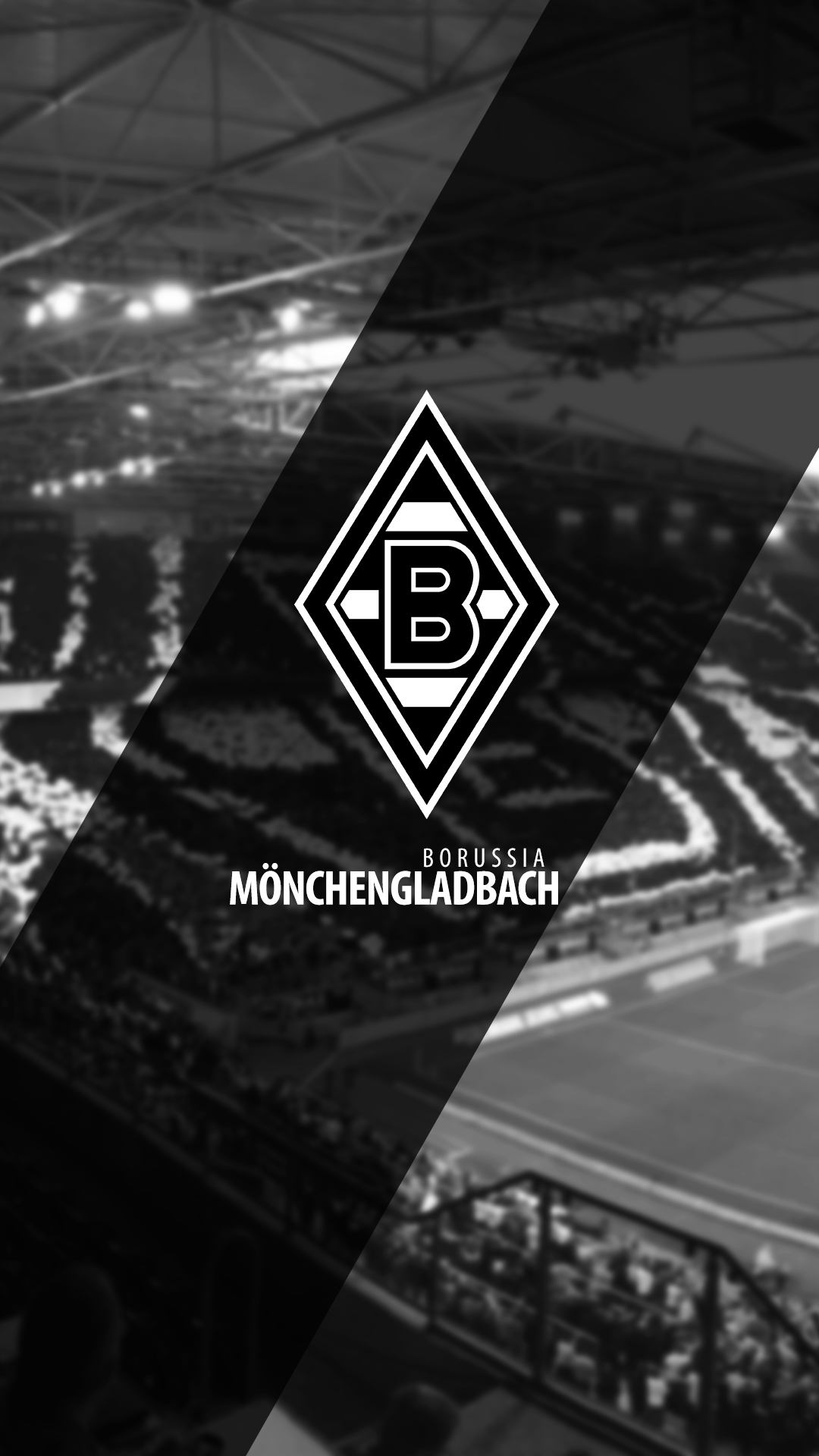 Borussia Mönchengladbach, Vereinswappen, Stadion, Schwarz-weiß, Hochformat, Full HD, Handy-Hintergrundbild