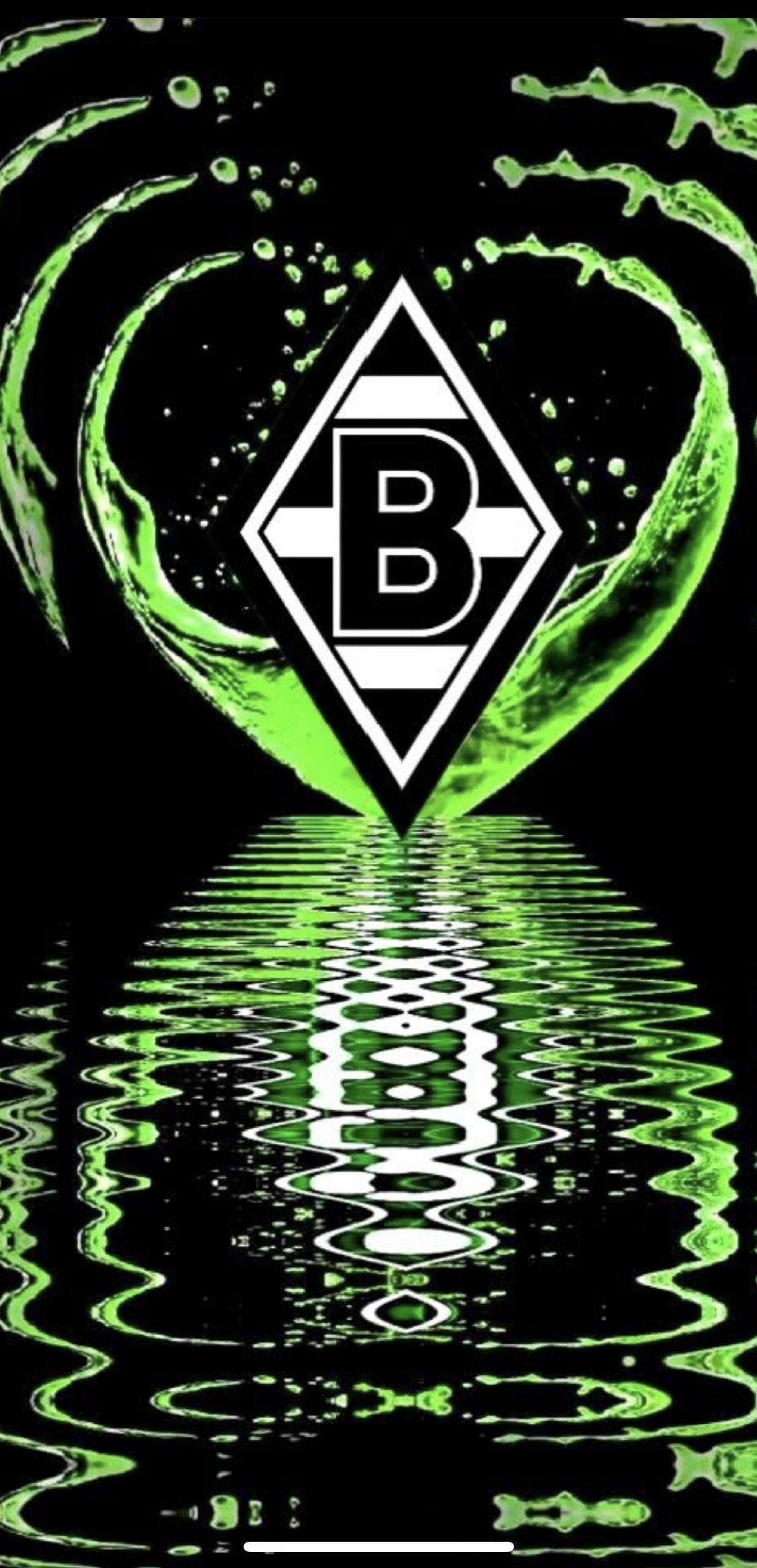 Borussia Mönchengladbach, Wappen, Grüne Flammen, Spiegelung, Schwarzer Hintergrund, Sperrbildschirm