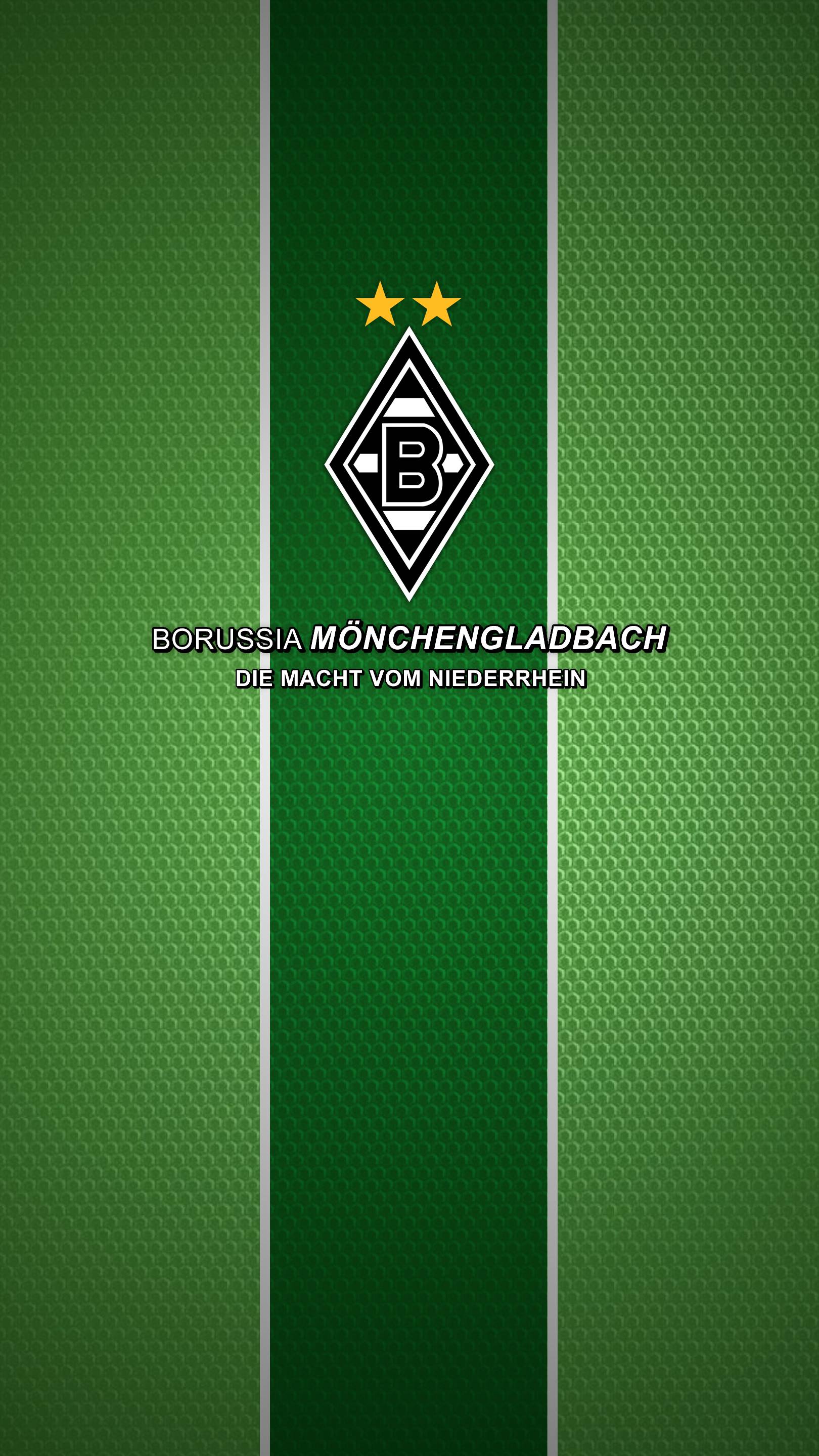 Borussia Mönchengladbach, Wappen, Zwei Sterne, Grüne Streifen, Hochformat, Hintergrundbild fürs Handy