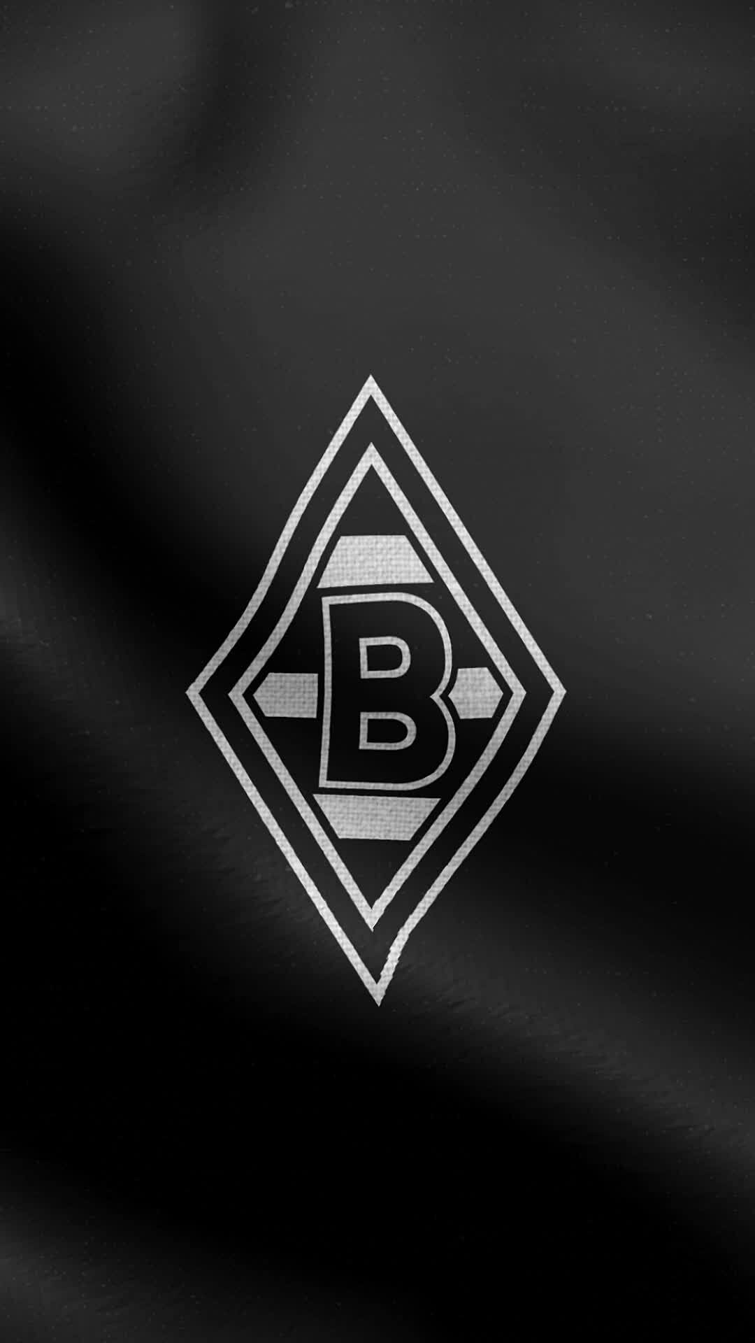 Borussia Mönchengladbach, Fahne, Schwarz, Wappen, Full HD, Handy-Hintergrund im Hochformat