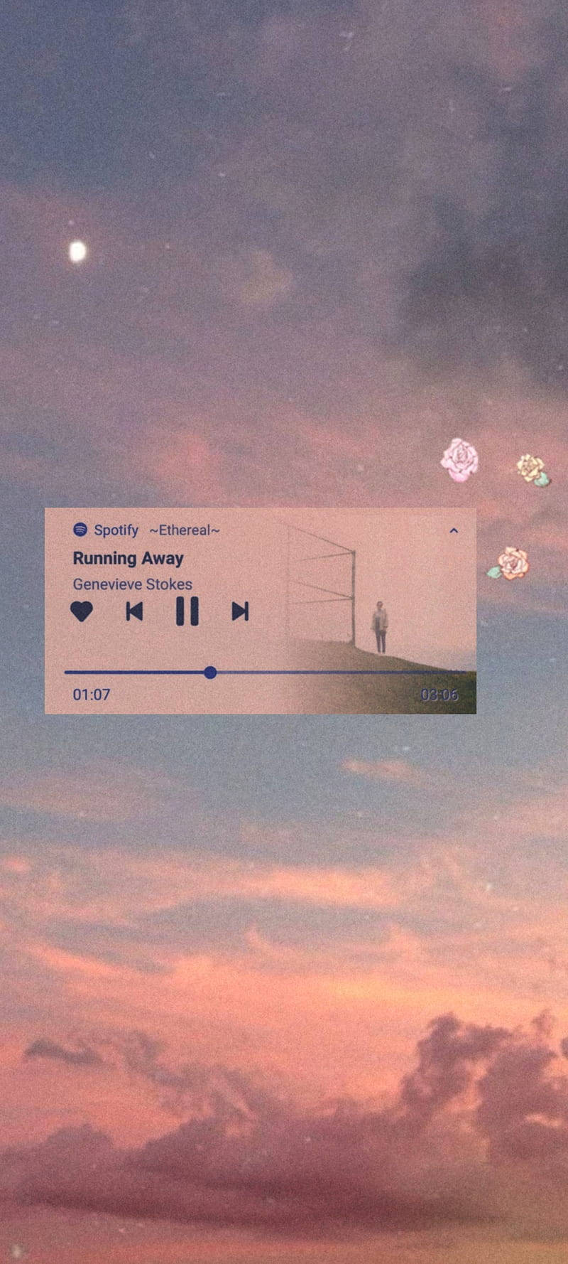 Spotify, Musikplayer, Rosa Himmel, Wolken, Mond, Hochformat, Hintergrundbild fürs Smartphone