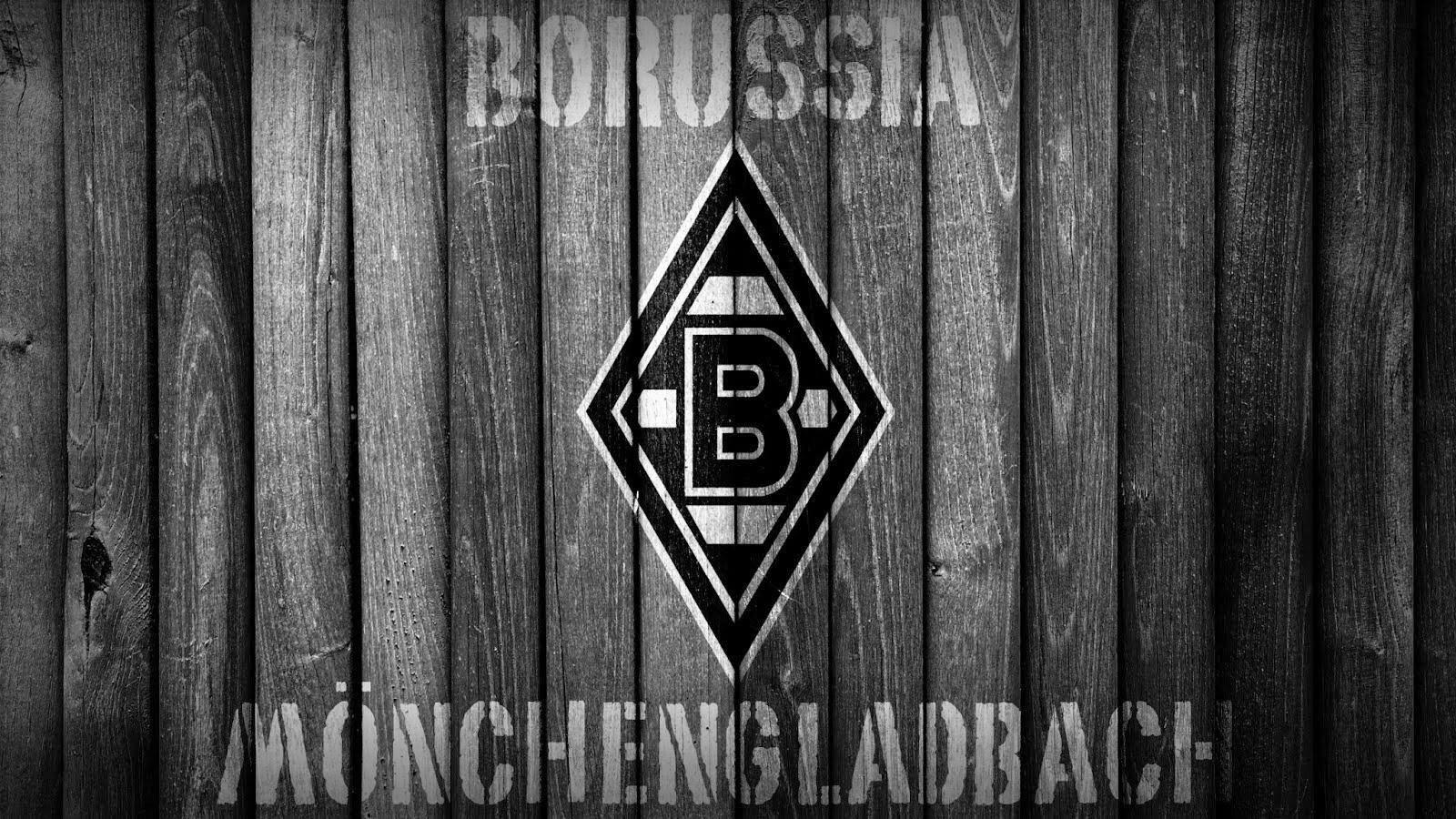 Borussia Mönchengladbach, Holzwand, Wappen, Schablonenschrift, HD, Laptop-Hintergrundbild